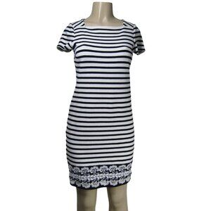 TALBOTS Stripe S Petite PREPPY Nautical Sporty Knit COASTAL Beach Classic Dress